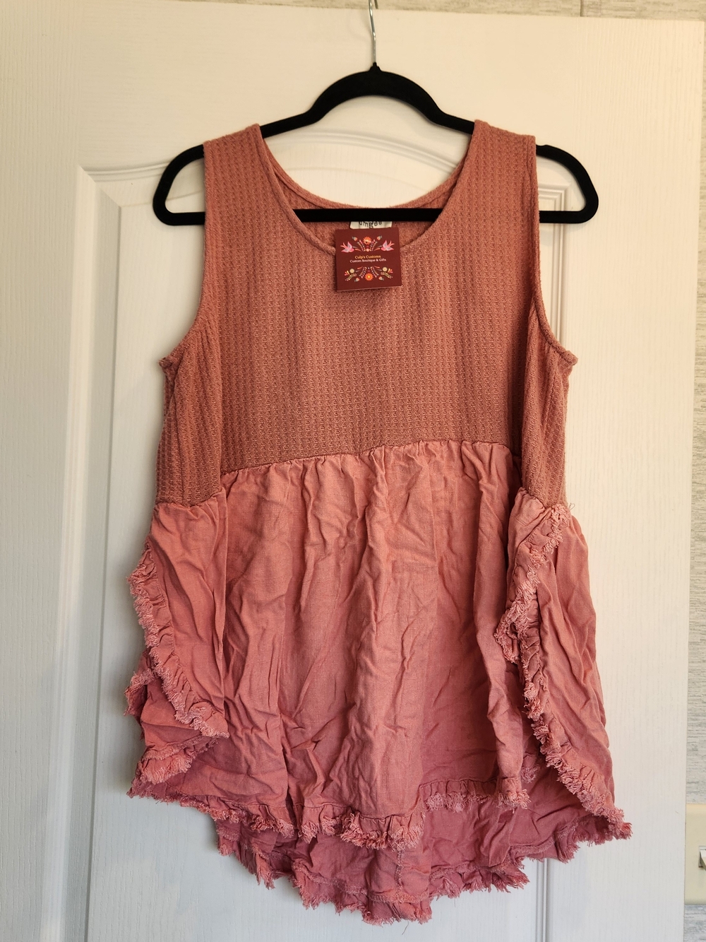 Umgee Dusty Rose Tiered Sleeveless Ruffle Tank Euc